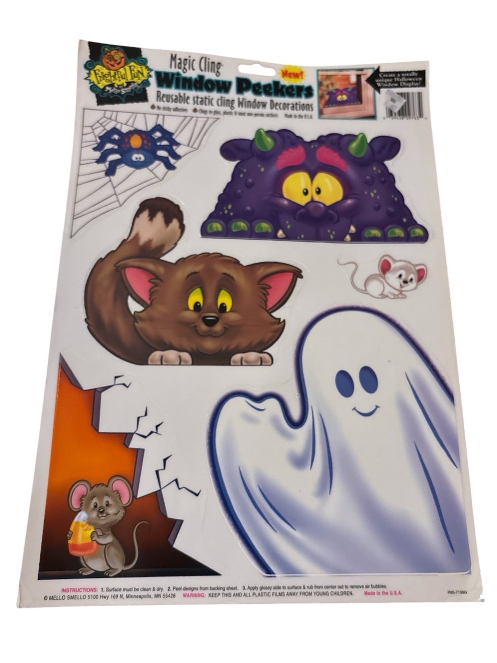 Vintage 90s Mello Smello "Frightful Fun" Magic Cling Window Peeker|Ghost,Monster